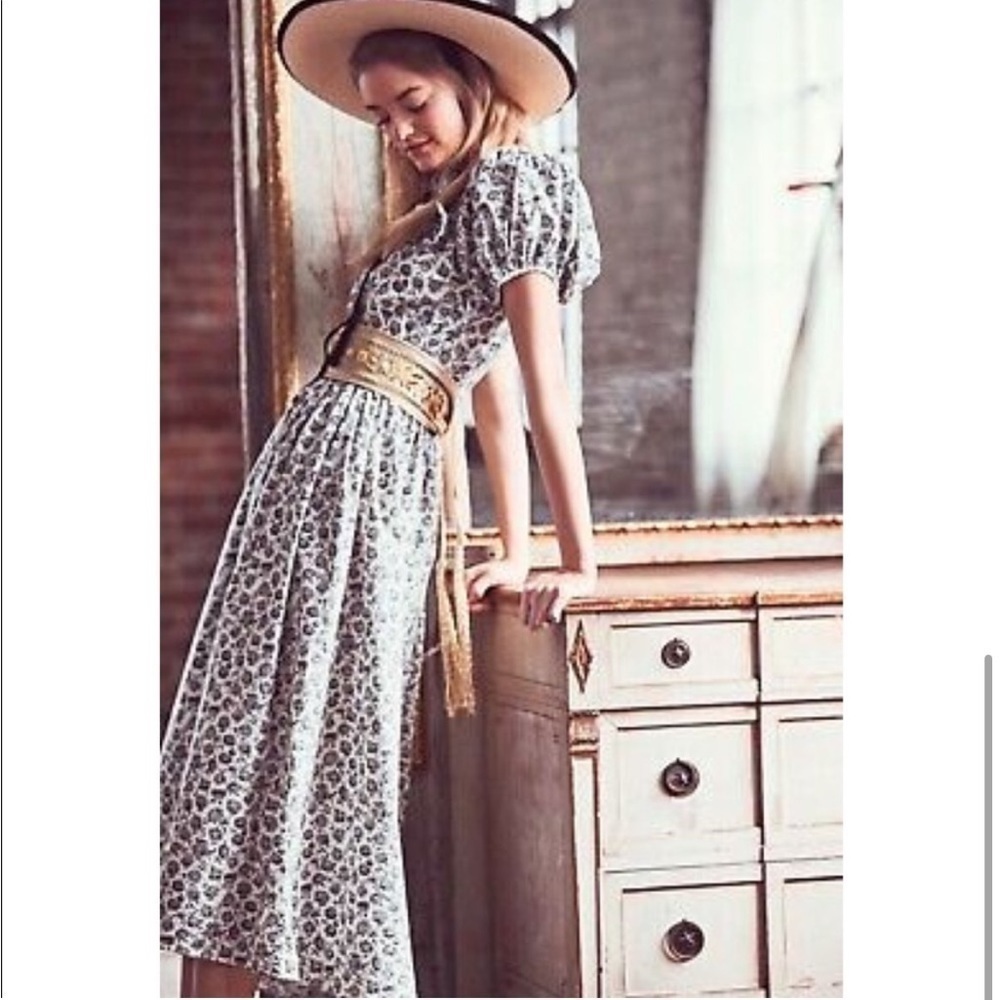 LoveShackFancy Vintage Cottage Core Floral print A Line Maxi Feminine dress Sz4